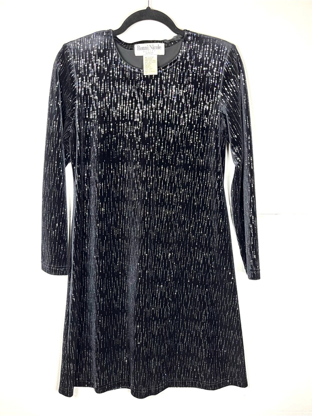 Ronni Nicole Black Velvet Long-Sleeve Sparkle A-Line Dress